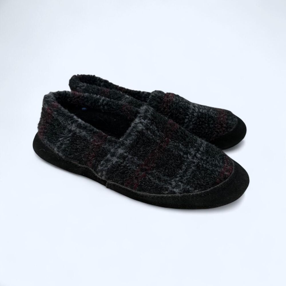 Dark Plaid Fleece Loafer Slippers Cozy Winter Cabin Warm Slip On House Shoes